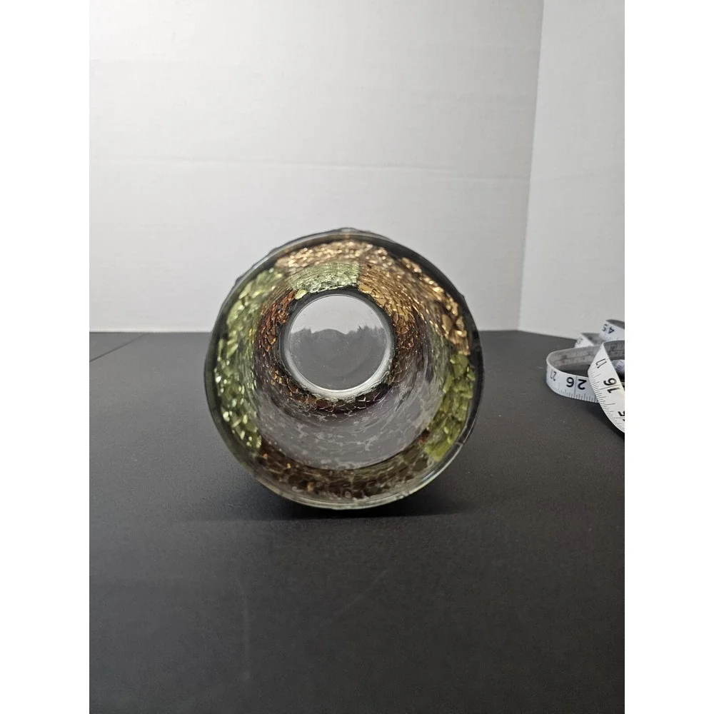 HOME DECOR CRACKED GLASS CANDLE HOLDER VASE RED GREEN YELLOW ORANGE